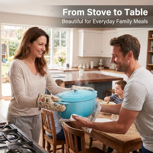 La Cuisine Enameled Cast Iron Oval Dutch Oven Casserole Pot with Lid 5 QT Internal Matte Black Enamel Coating for bread baking For GlassTop Oven (5.0 QT Oval / Teal)