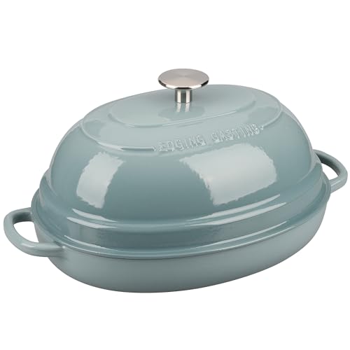 Enameled Oval Cast Iron Dutch Oven Pot with Lid (Seasalt)