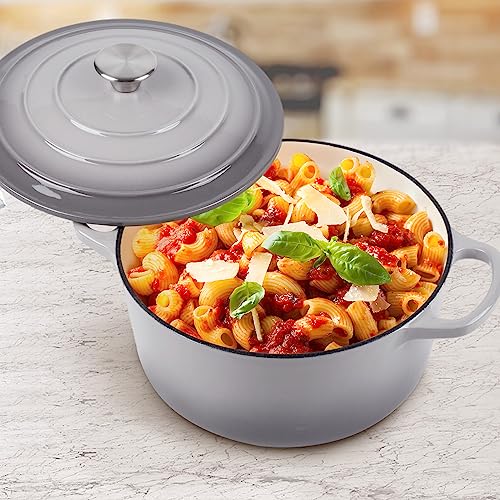 6 Quart Dutch Oven Enameled Cast Iron with Lid (Light Gray / 6 QT)