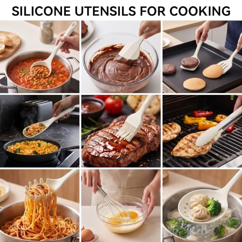 Silicone Cooking Utensils Set (Cream White)