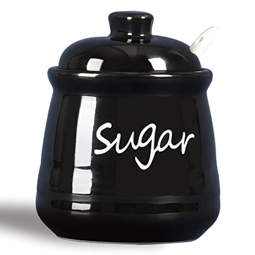 Ceramic Sugar Bowl with Lid and Spoon 12 oz