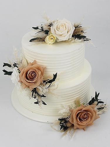 3Pcs Pre made Cake Topper Cake Decorating Flowers for Cake Decor Cake Flowers for Wedding Baptism Birthday Party Bridal Baby Shower