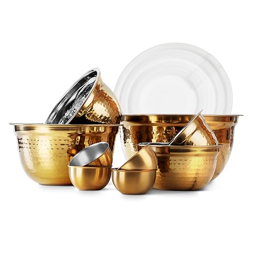 18 Piece Mixing Bowls Set with Airtight Lids (Gold - Hammered)