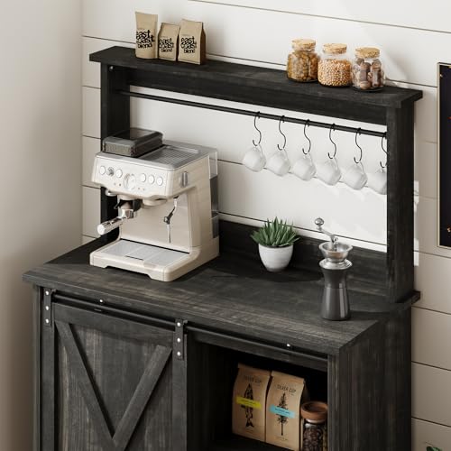 Farmhouse Coffee Bar Cabinet with 6 Hooks