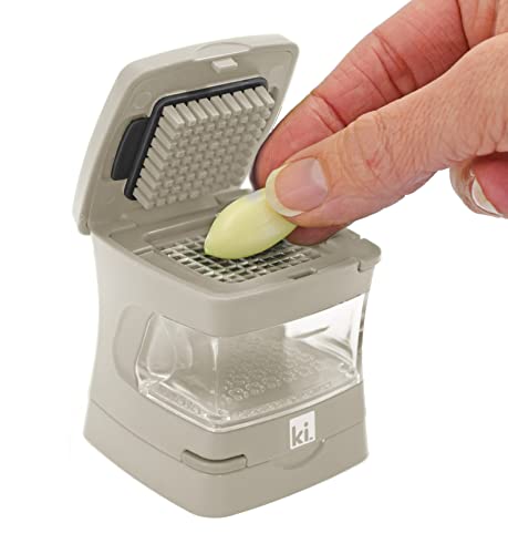 Garlic-A-Peel Garlic Press, Crusher, Cutter, Mincer, and Storage Container - Includes Silicone Garlic Peeler - Easy to Clean - Stainless Steel Blades – standard