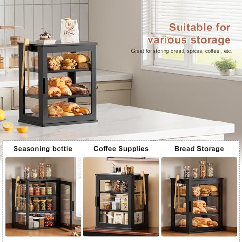 Bread Box for Kitchen Countertop (Black / Medium)