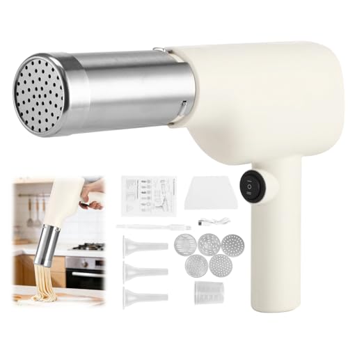 5-in-1 Automatic Electric Pasta Maker, Cordless Handheld Noodle Maker with 5 Shaping Discs & 3 Sausage Tubes, Rechargeable Pasta Machine for Home Kitchen Breakfast Store Restaurant