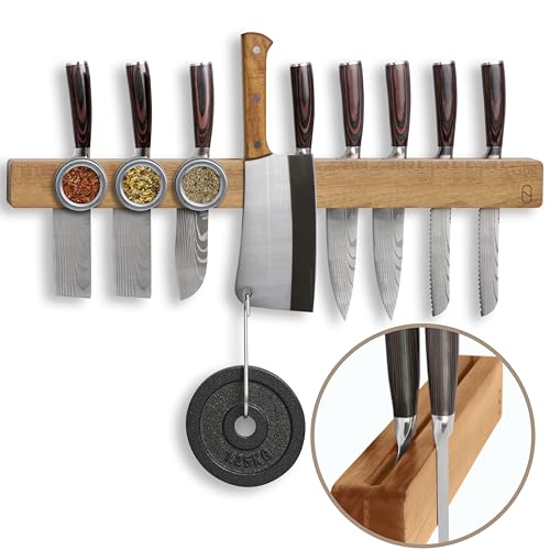 Premium 24 inch Magnetic Knife Holder for Wall with 2x Storage & Charming Wood (Acacia Wood / 24" w/ Wall Mount)