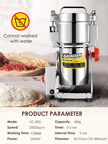 800g Electric Grain Grinder Mill Safety Upgraded 2400W High (800g Swing Type)