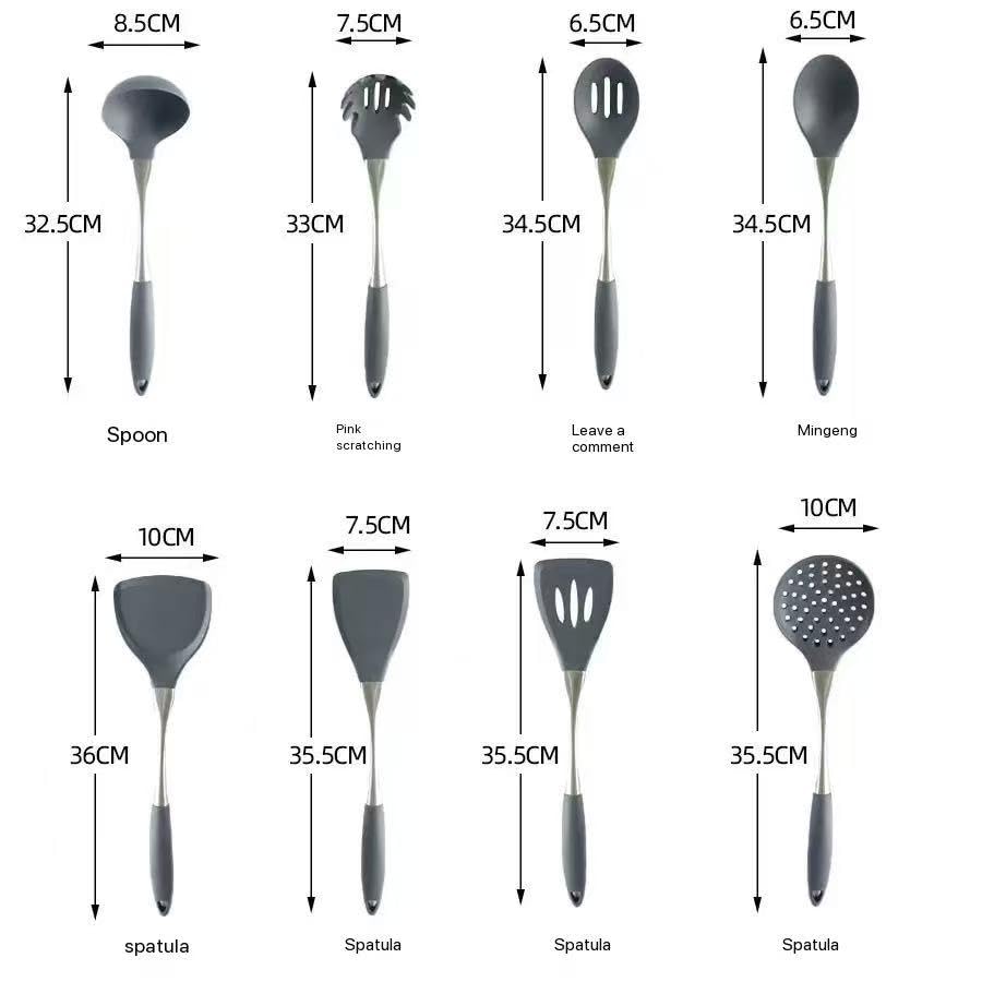 8 Piece Silicone Kitchen Utensil Set (Grey & silvery)