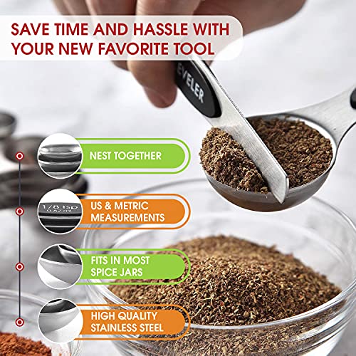 Stainless Steel Magnetic Measuring Spoons Set of 8 with Leveler