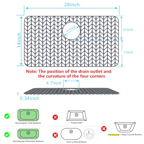 Sink Protectors for Kitchen Sink 26"x 14"Rear Silicone Sink Mat (26"x14" Rear / Gray)
