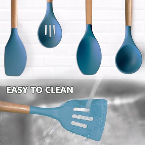 Silicone Kitchen Cooking Utensils Set 5Pcs Non (Standard 5-Piece Set / Blue)