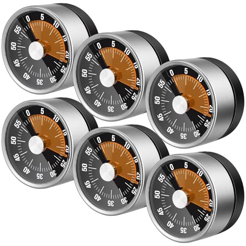 6 Pcs 60 Minute Visual Timer Visual Kitchen Timer (Black Orange)