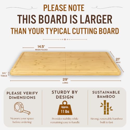 Extra Large Foldable Stovetop Cover Cutting Board (Natural Bamboo)