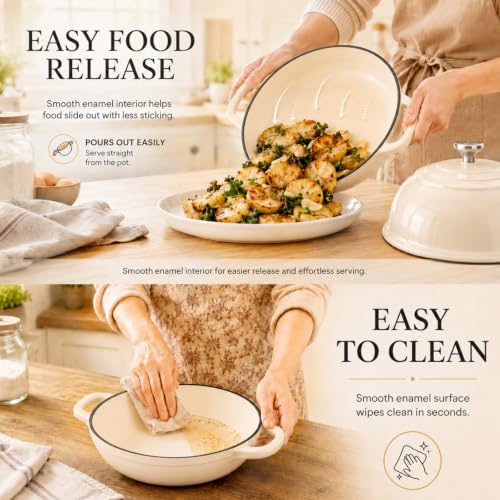 5 Qt Enameled Cast Iron Dutch Oven with Lid for Sourdough Bread Baking (White)