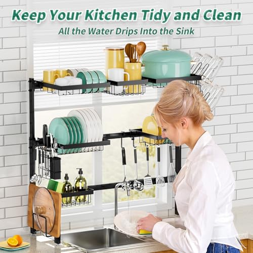 Over The Sink Dish Drying Rack (Black,expandable,3-tier)