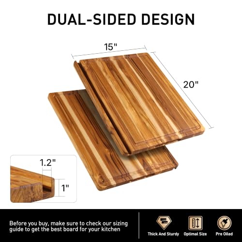 XXLarge Teak Wood Cutting Boards for Kitchen 20'' Meal Prep Board Smart (20.5"L x 14"W)