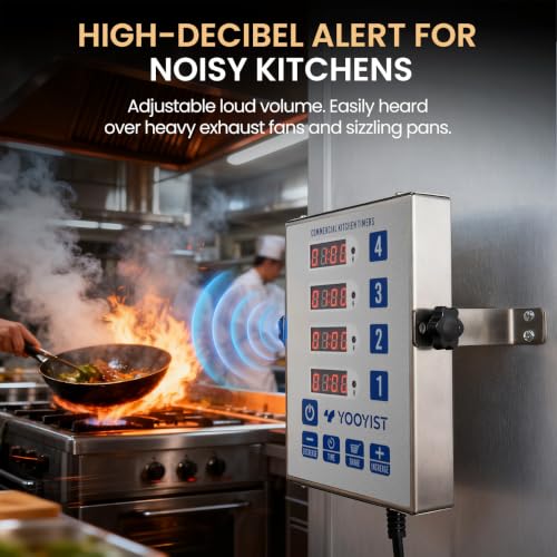 4 Channel Commercial Kitchen Timer Loud Alarm Digital Cook Timer (Silver)