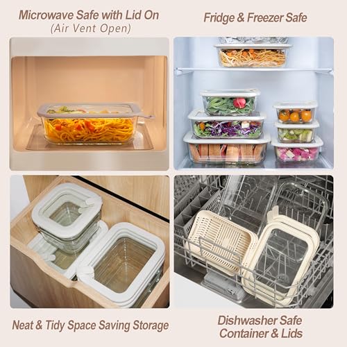 Glass Food Storage Containers with Glass Lids (‎Ivory White -4s)