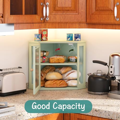 Corner Bread Box for Kitchen Countertop (Green / Medium)