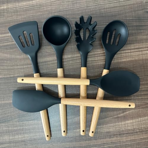 Silicone Kitchen Utensils Set of 6 (Standard 6-Piece Set / Black)