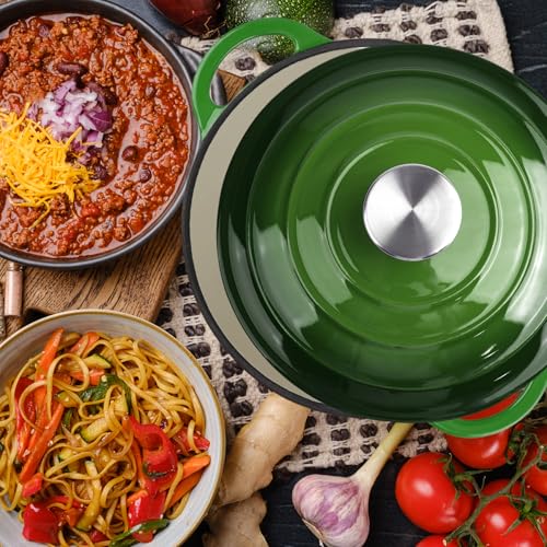 3 Quart Dutch Oven Enameled Cast Iron with Lid (Green / 3 QT)