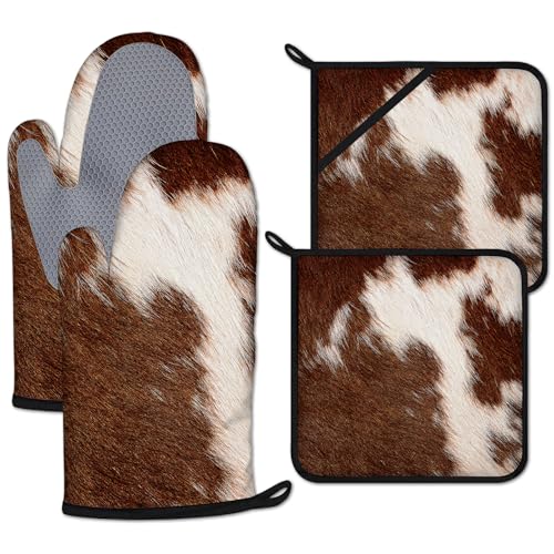 Oven Mitts and Pot Holders Sets Heat Resistant 4Pcs Potholders Oven Gloves Hot Pads for Kitchen Baking Cooking Grilling BBQ
