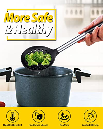Kitchen Ladle Strainer Set of 2 Large Slotted Spoon with High Heat Resistant BPA Free Non Stick Cooking Skimmers For Draining and Frying