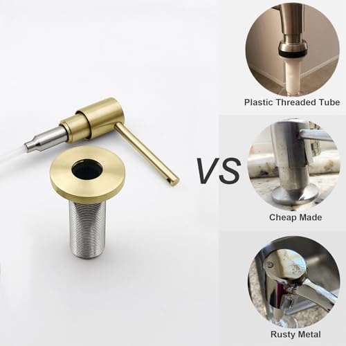 All Brass Soap Dispenser for Kitchen Sink Countertop Sink Soap Dispenser 17 OZ Bottle Built in Refill from The Top with Long Spout