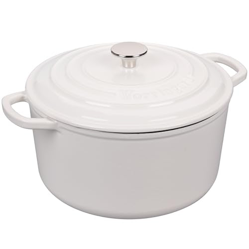 Enameled Cast Iron Dutch Oven Pot with Lid (4.5 QT / White)