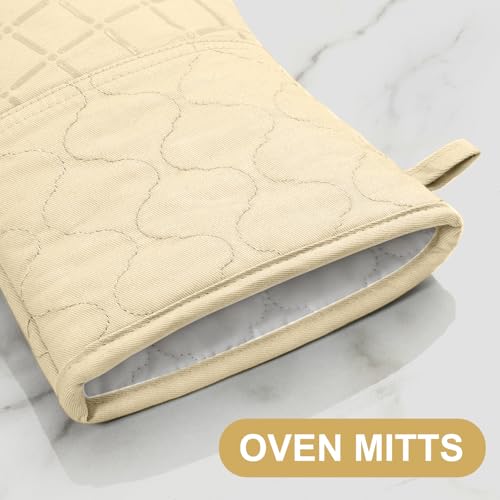 Oven Mitts Pot Holders Sets (Beige)