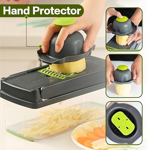 16-in-1 Vegetable Chopper & Mandoline Slicer, Heavy-Duty Food Chopper with 8 Stainless Steel Blades, Onion Dicer, Veggie Cutter, Drain Basket, Egg Separator & Storage Container
