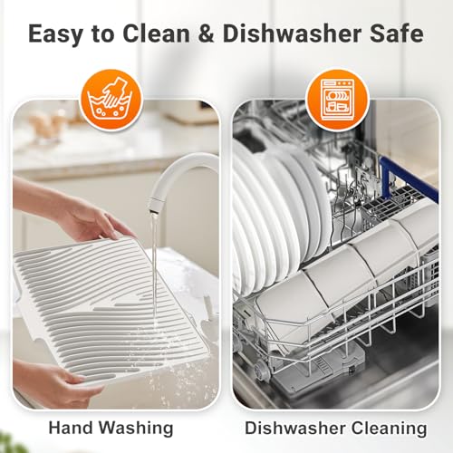 Silicone Dish Drying Mat for Kitchen counter (Cream-2pcs / 15.8" x 13")