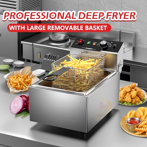 Commercial Deep Fryer Stainless Steel Dual Tank with 2 Baskets Capacity 10L X 2 Electric Countertop Fryer for Restaurant and Home Use