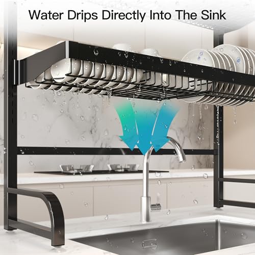 3 Tier Extra Large Stainless Steel Over The Sink Dish Drying Rack (Black / Over Sink 3 Tier)