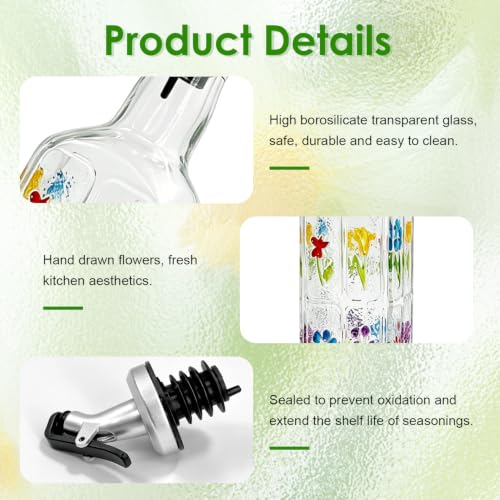 17oz Glass Square Oil Dispenser Bottle with Pour Spout (Bouquet)