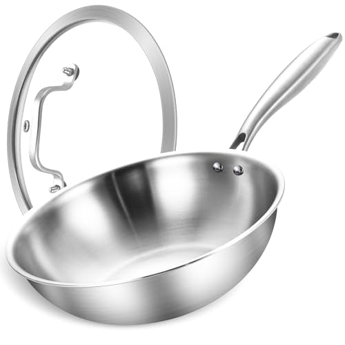 Tri Ply Stainless Steel Wok Pan with Lid