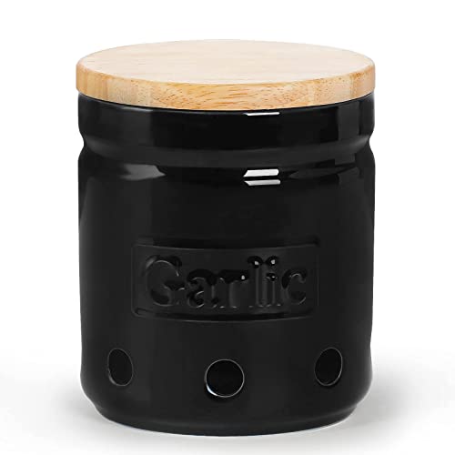 Ceramic Garlic Keeper with Wooden Lid