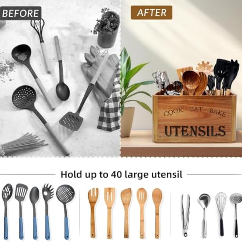 Wooden Kitchen Utensil Holder Organizer