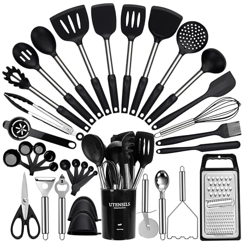 35 Pcs BPA Free Silicone Kitchen Utensils Set Stainless Steel Handles (Black)