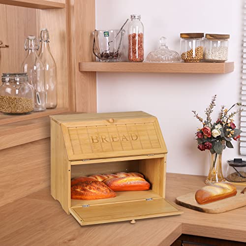 Vintage Double Layer Large Bread Box (Natural Bamboo)