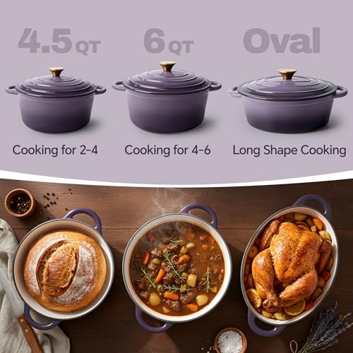 Vintage Style 4.5 Quart Dutch Oven Pot with Lid (Purple / 4.5 QT Round)