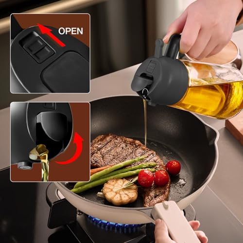 16 oz 2-in-1 Glass Olive Oil Sprayer for Cooking, Black&Black (2Pcs Black)