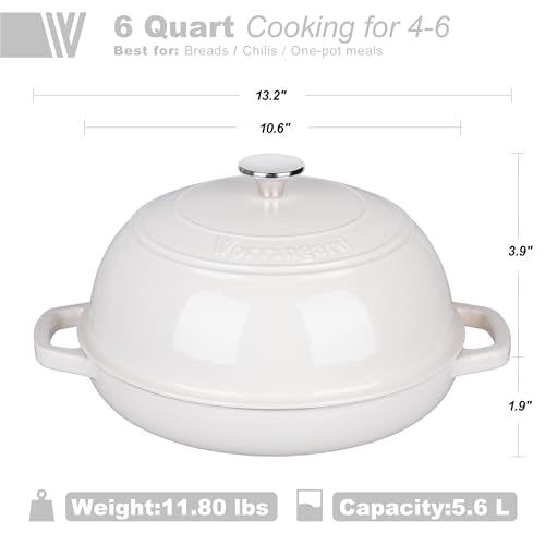 Enameled Cast Iron Dutch Oven Pot with Lid (White)