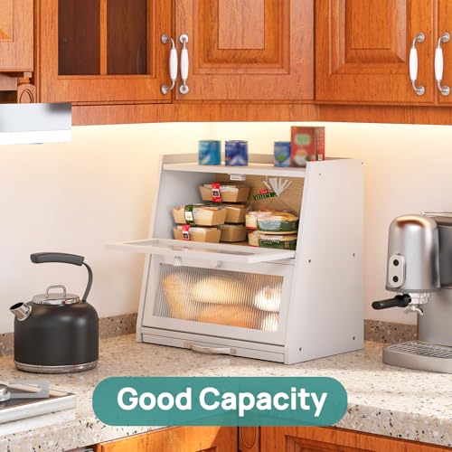 White Bread Box for Kitchen Counter With Cutting Board (White With Cutting Board)