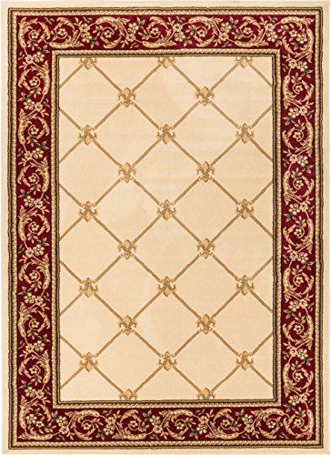 Patrician Trellis Red French European Formal Traditional Area Rug Easy to Clean Modern Contemporary Floral Thick Soft Plush Living Dining Room Rug