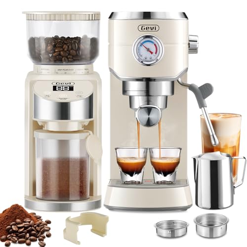 20 Bar Espresso Machine with Conical Burr Anti (Ivory White)