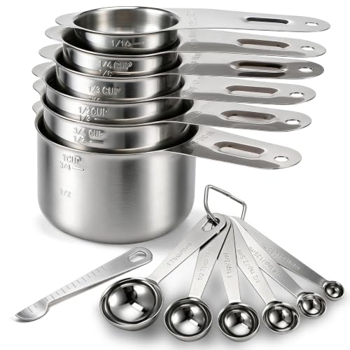 13-Piece 18/8 Stainless Steel Measuring Cups and Spoons Set, Silver (Silver / Set of 13)