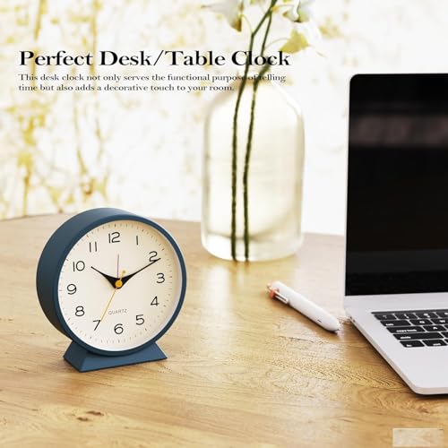 4.5 inch Analog Alarm Clock 1 Year Warranty (Blue Round Alarm Clock)